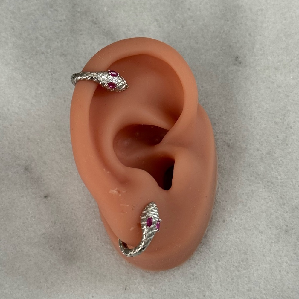 Sterling Silver Snake Huggie Hoop Pink Crystal Earrings
Brand New - Picture 2 of 5